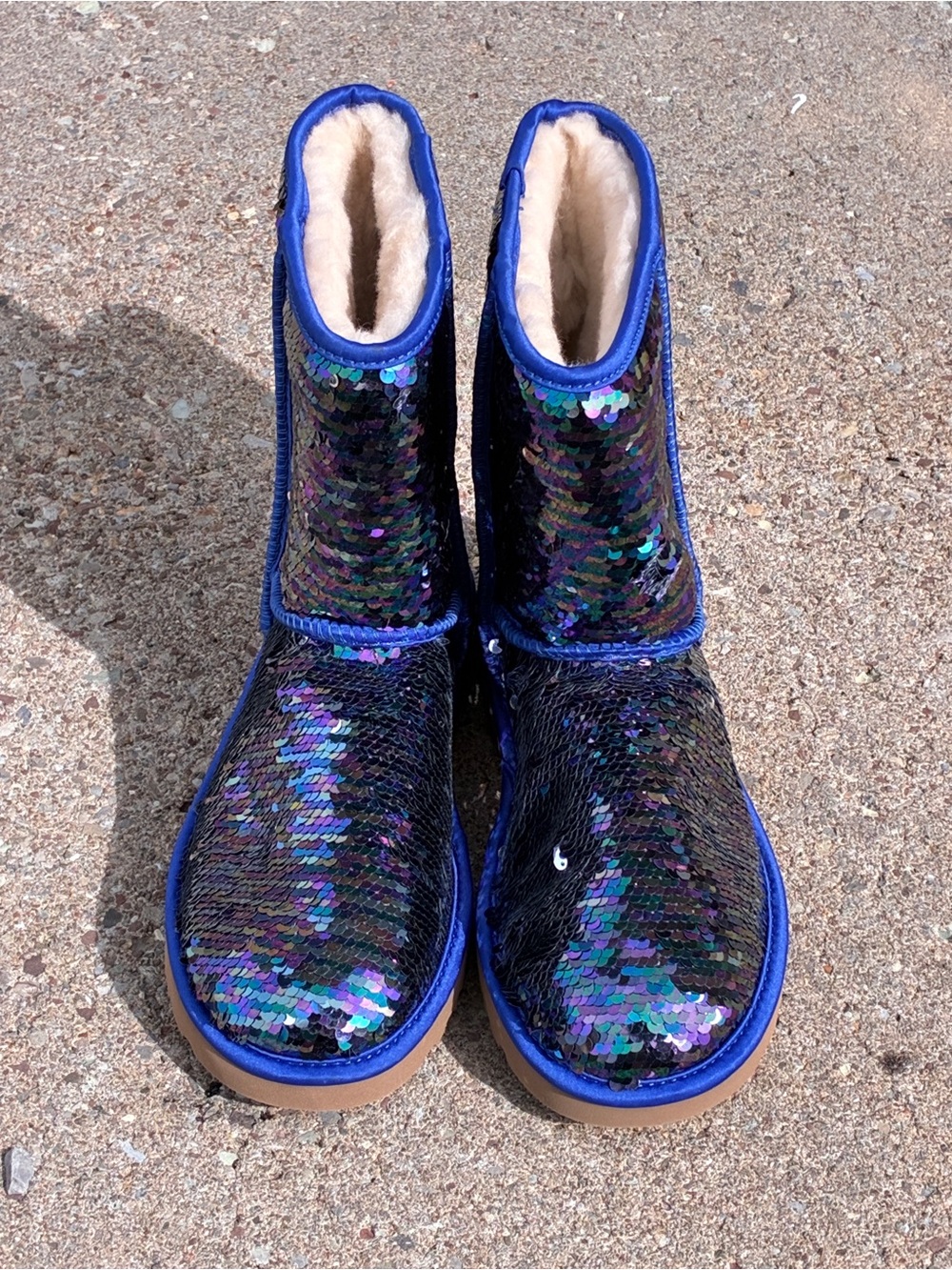 Women Sequin Shearling-Lined Blue Short Boots